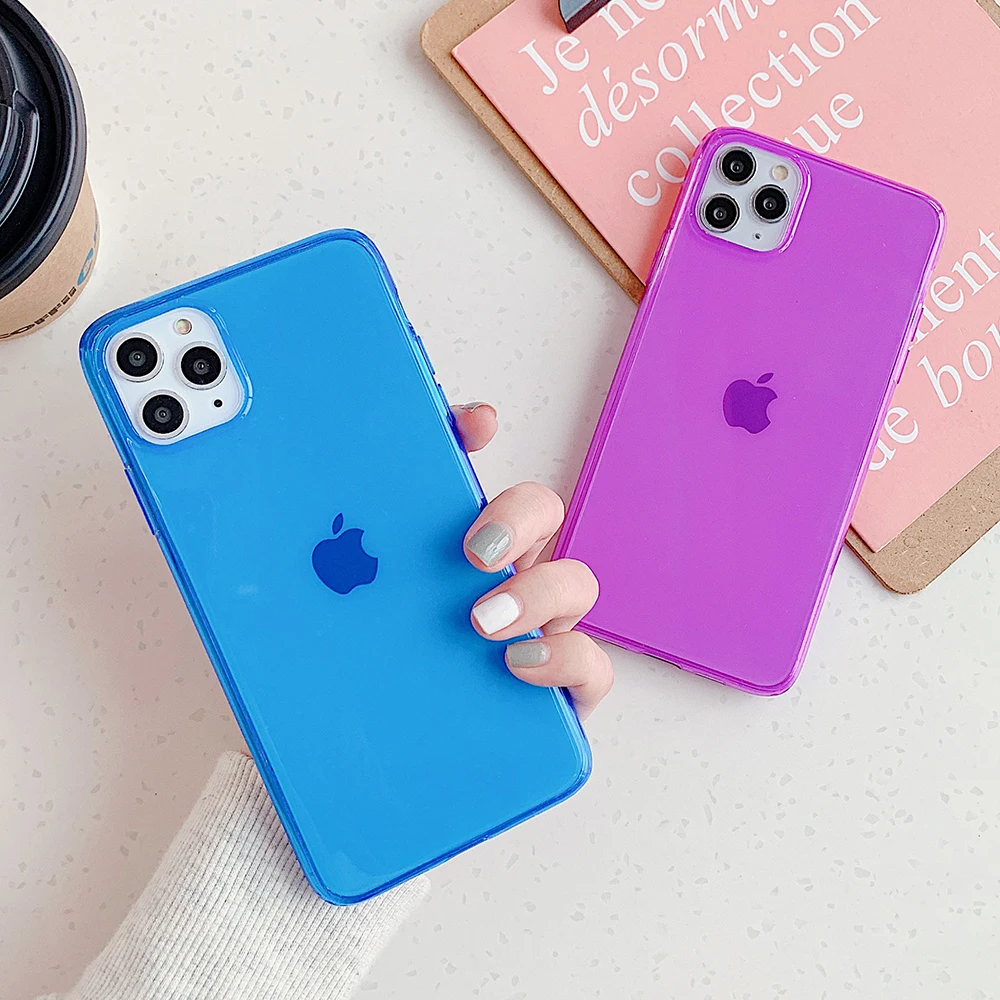 Прозрачный однотонный чехол LOVECOM для iPhone 11 Pro Max XR X XS 7 8 Plus мягкий неоновый задней