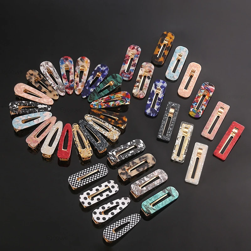 

1PC Girls Hair Clip Vintage Marble Metal Hairpins Women Water Drop Duckbill Styling Barrettes Acetate Geometric Acrylic Headwear