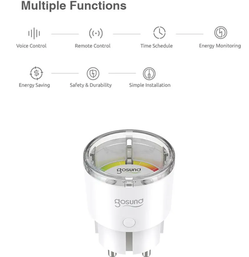 

Gosund EP2 10A WiFi MINI Smart Plug Socket Tuya Remote Control Works with Alexa Google Home No Hub required EU Smart Plug
