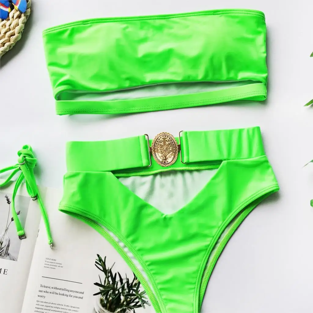 

BandeauClassic Bikini Swimsuit Exquisite metal buckle women swimsuit tube top bandage bikini Swimsuit High Waist swimwear
