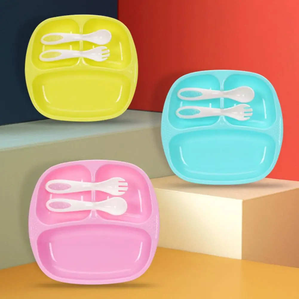 

Lovely Baby Infant Separated Food Feeding Plate Dish Spoon Fork Cutlery Set