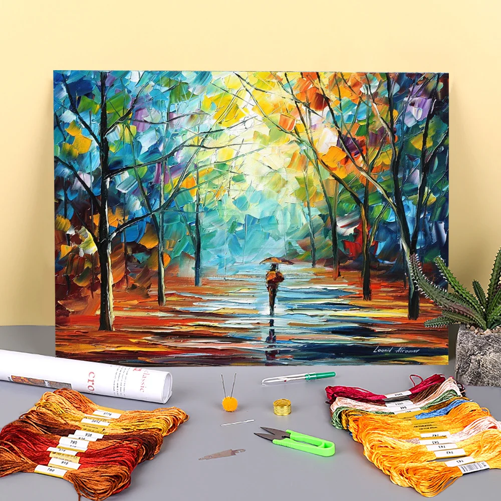 

Осенний туман предварительно нанесенными надписями 11CT Вышивка крестом Комплект DMC Темы декоративно-прикладного искусства и Вязание картин...