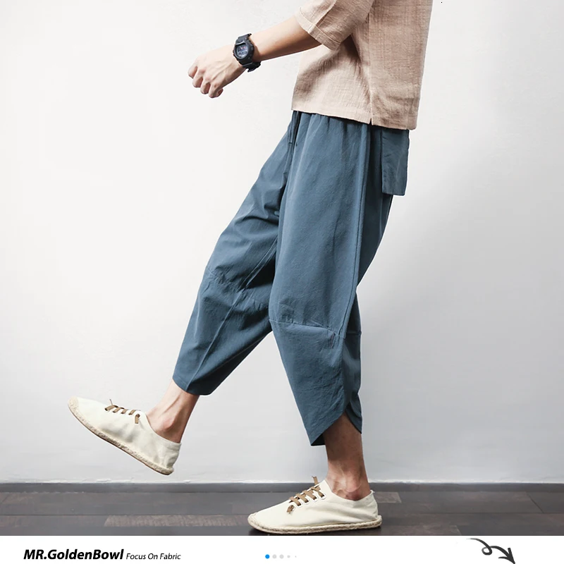 Магазин Sinicism хлопковые льняные мужские шаровары летние повседневные брюки до