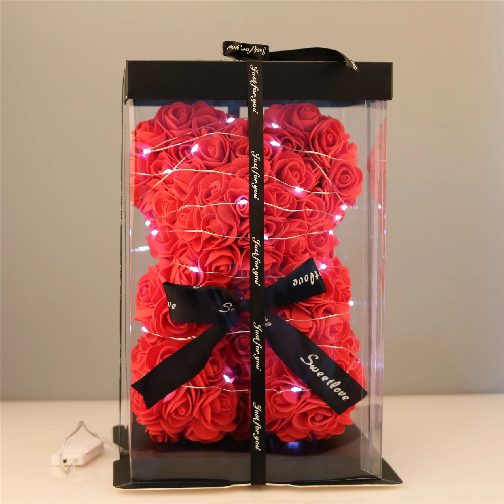 

1PCS 25cm boxed Red Rose Teddy Bear Valentines Day Gift Rose Flower Artificial Decoration Christmas Gifts Women Valentines Gift