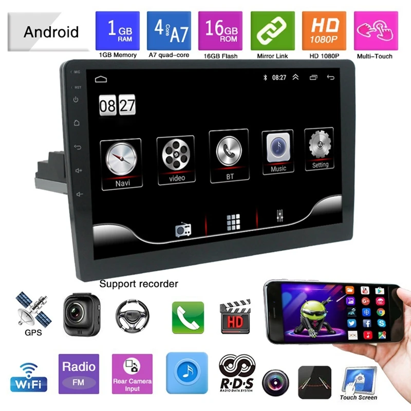 9 дюймов Android 1 1Din HD Пресс Sn 4 ядра автомобиля MP5 плеер Гб + 16 WI FI Bluetooth GPS навигации FM