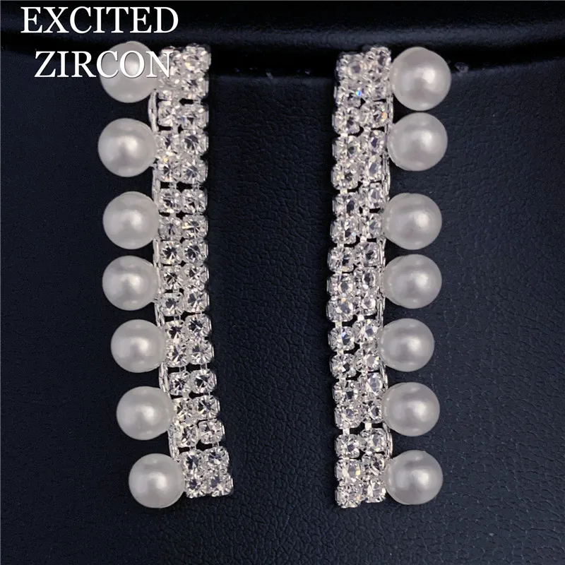 

Luxury bling pearl rhinestone necklace earrings two-piece set stylish and charming bride and bridesmaid attend wedding jewelry