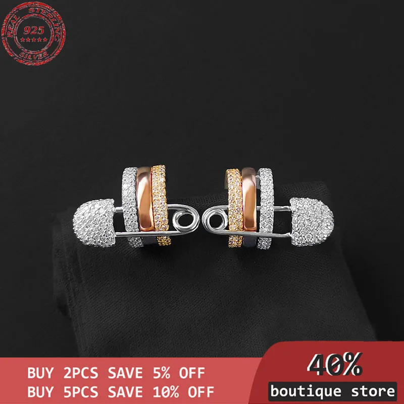 

Silver Earrings Sterling S925, three ring brooch, feminine lighting, luxurious temperament, cold wind, fashion jewelry