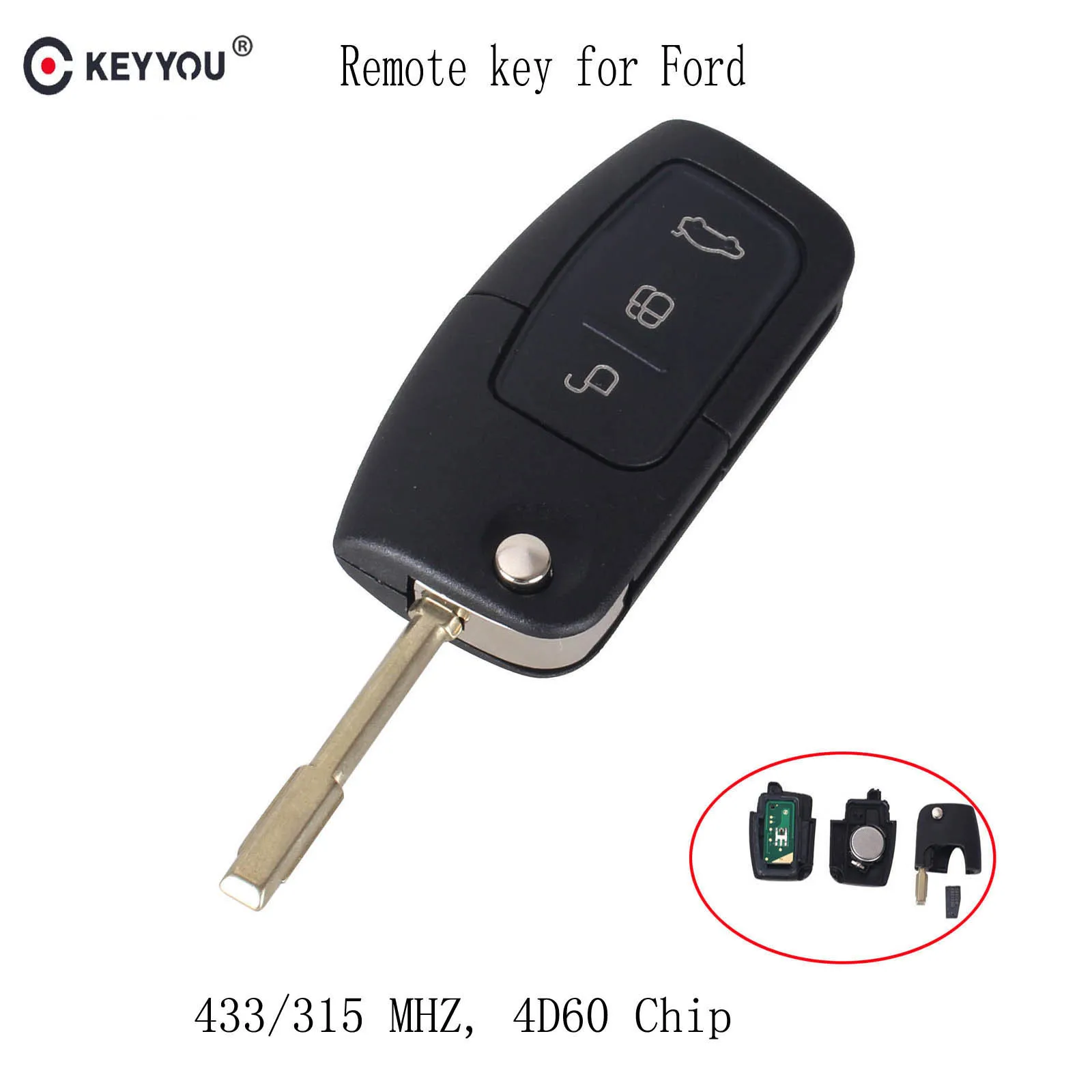 KEYYOU 433 МГц 4D60 чип Автомобильный Дистанционный ключ подходит для Ford Fusion Focus Mondeo Fiesta