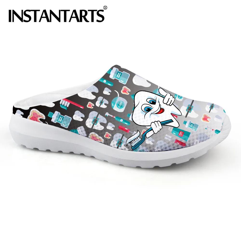 

INSTANTARTS Summer Sandals Women Gradient Teeth Dentals Print Breathable Slippers Home Ladies Beach Loafers Shoes Flip Flops