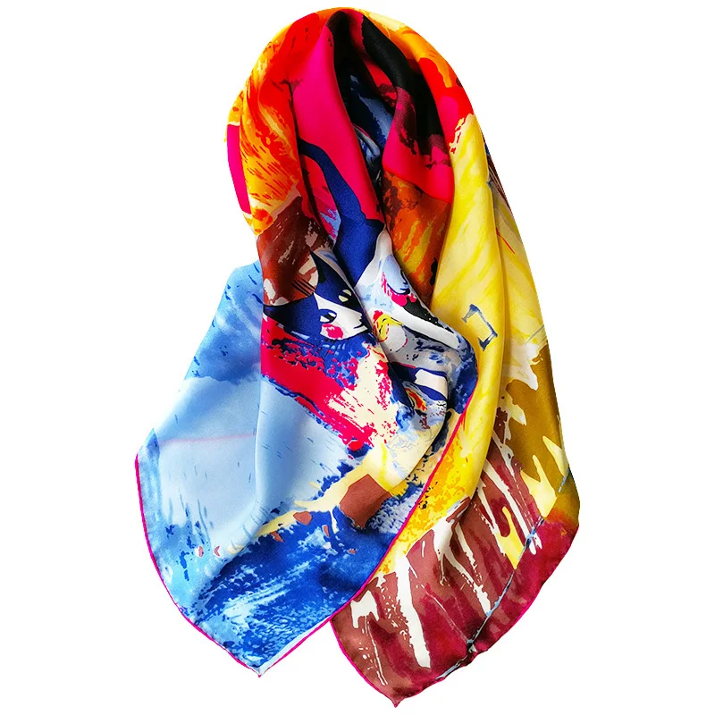 Роскошный брендовый Модный Шелковый квадратный шарф для женщин с принтом кота