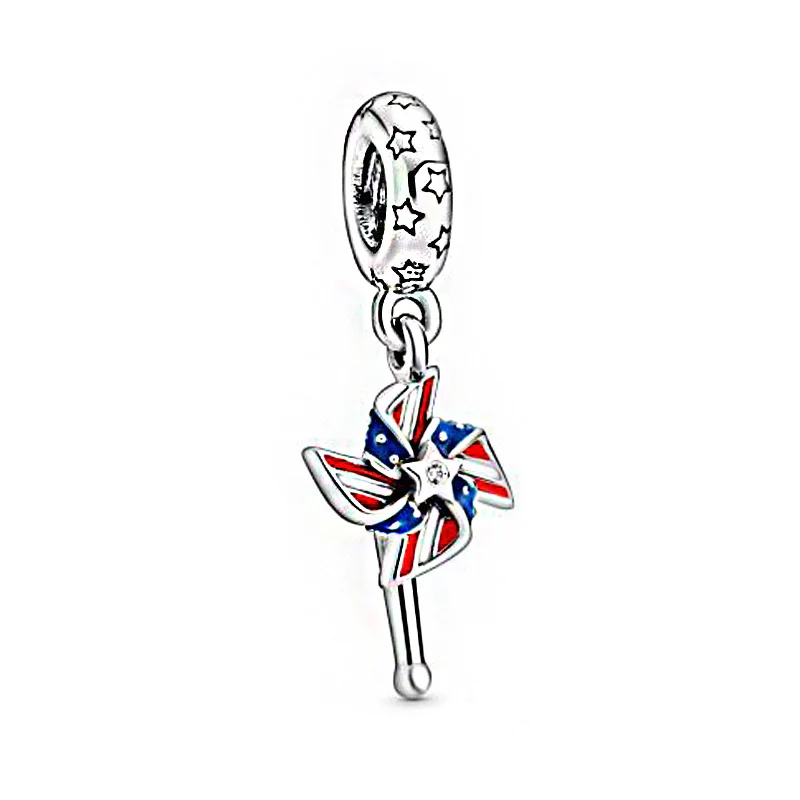 

2020 Summer New 925 Sterling Silver American Pinwheel Dangle Charms Beads fit Original Pandora Bracelets Women DIY Jewelry