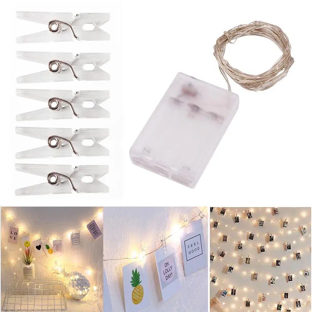 Светодиодная гирлянсветильник с s образным креплением для фотографий 1 м 2 3 4 5 10