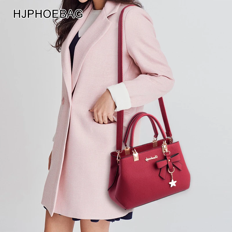 Брендовая женская сумка-тоут HJPHOEBAG с металлическим украшением однотонная сумка