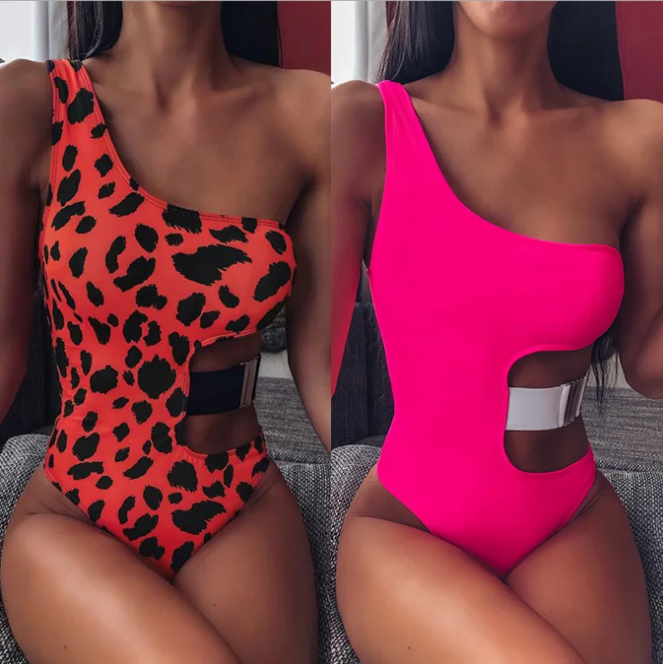 

Cut Out One Piece Swimsuit Women Single Shoulder Monokini Sexy Swimwear Women Bathing Suits Padded Brazilian Beach Wear