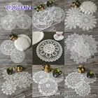 Кружевной круглый коврик для кухонного стола с вышивкой в виде цветка