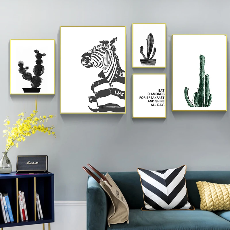 Холст Художественная живопись черные белые животные и картины Домашний Декор