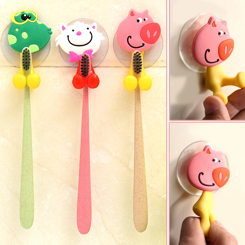 Cute Cartoon Animal Home Toothbrush Holder Wall Mounted Tooth brush Storage Rack With Suction Cup Bathroom Organizer | Дом и сад