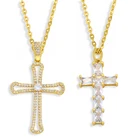 FLOLA ожерелье с крестом, медный CZ, белый камень, фотоэлемент, короткие ожерелья, подвеска, христианские ювелирные изделия nkew37