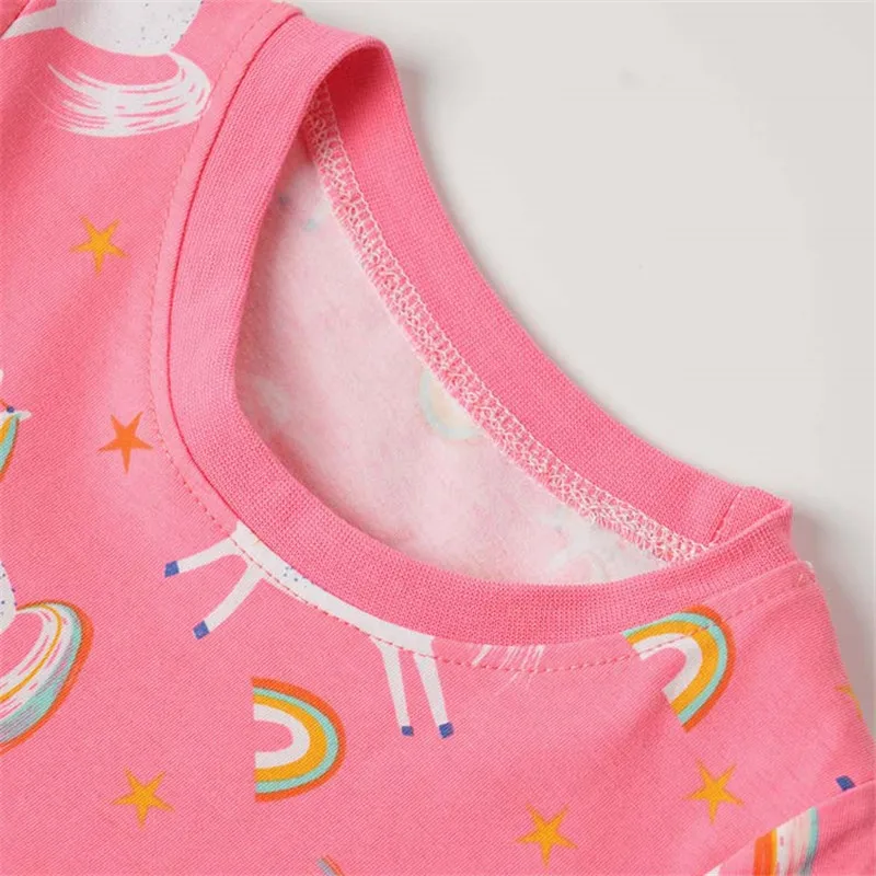 Jumping meters Baby Girls Summer Cartoon Unicorn Dress New Designed Short Sleeves Clothes Kids Fashion Princess Dresses 2-7T | Детская