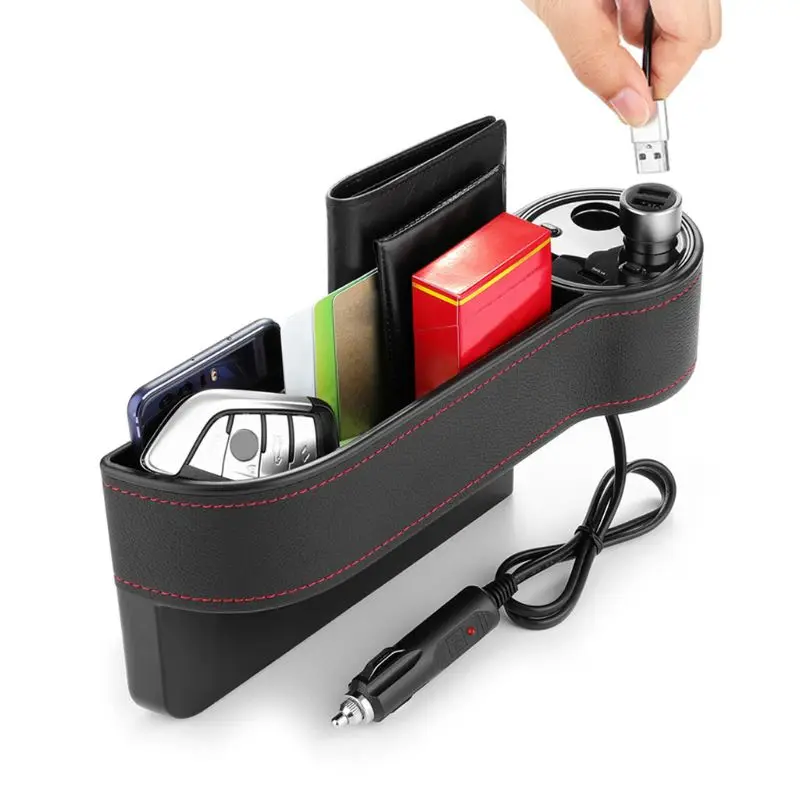 

Car Seat PU Leather Premium Intelligent protection Side Pocket Car Seat Storage with 2 USB Chargers and 2 Light Fit Most Cars