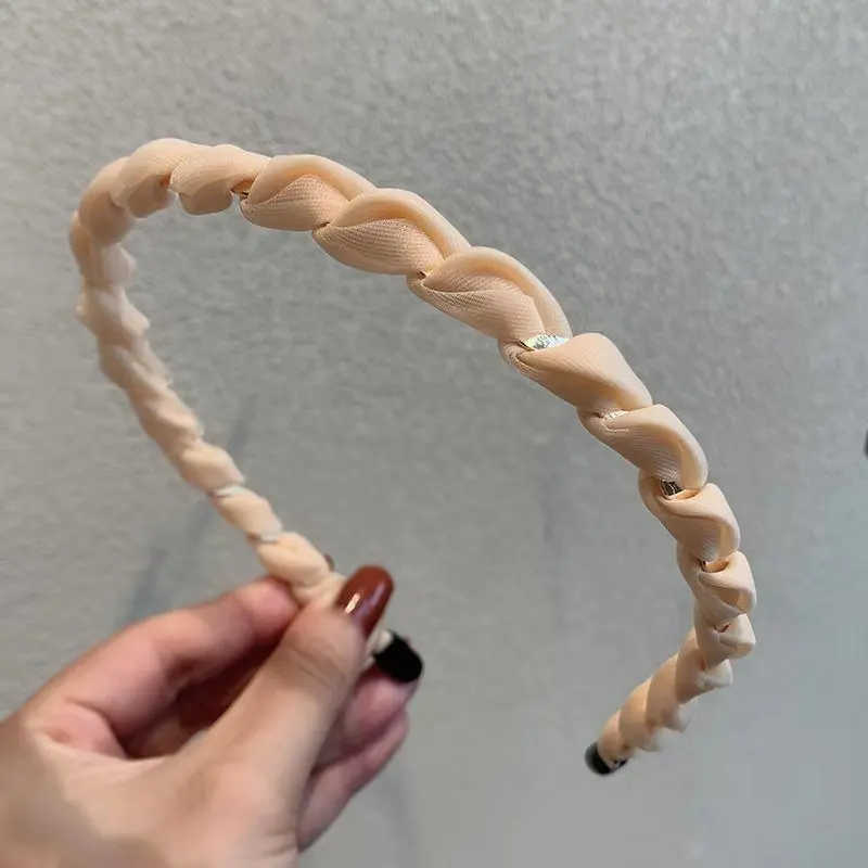 

Sweet Girls Hair Accessories Solid Color Chiffon Women Headband Non-slip Wave Hair Band Fashion Thin Hair Hoop