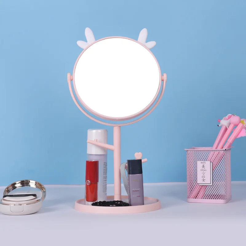 

Fashion Cartoon With tray Desktop Makeup Mirror Rotatable Lady Princess Beauty Selfie Vanity Mirror Bedroom Beauty Makeup Mirror