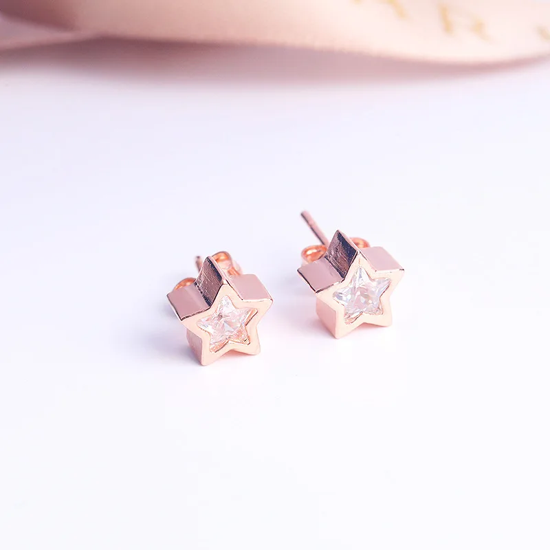 Женские серьги гвоздики из розового золота с цирконием стразы модные ювелирные