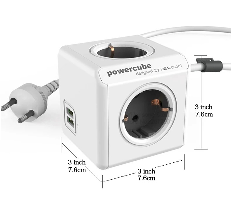 Allocacoc power cube EU Plug power Strip 4 AC адаптер пробки 3680 Вт смарт 2 USB порт зарядное устройство Удлинительный кабель с патроном 1,5 м 3 м