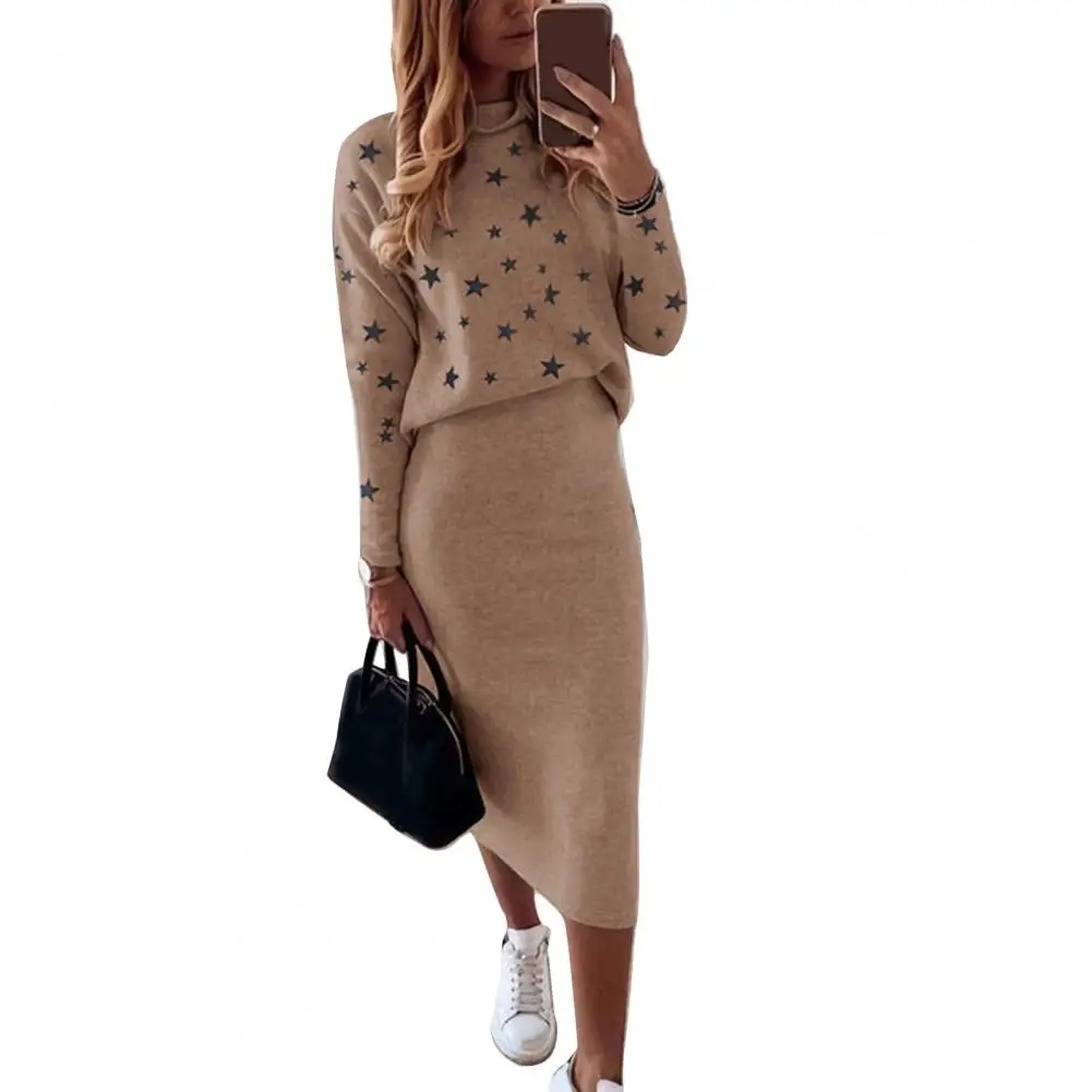 Женская блузка и юбка-карандаш с принтом звезд высокой талией |