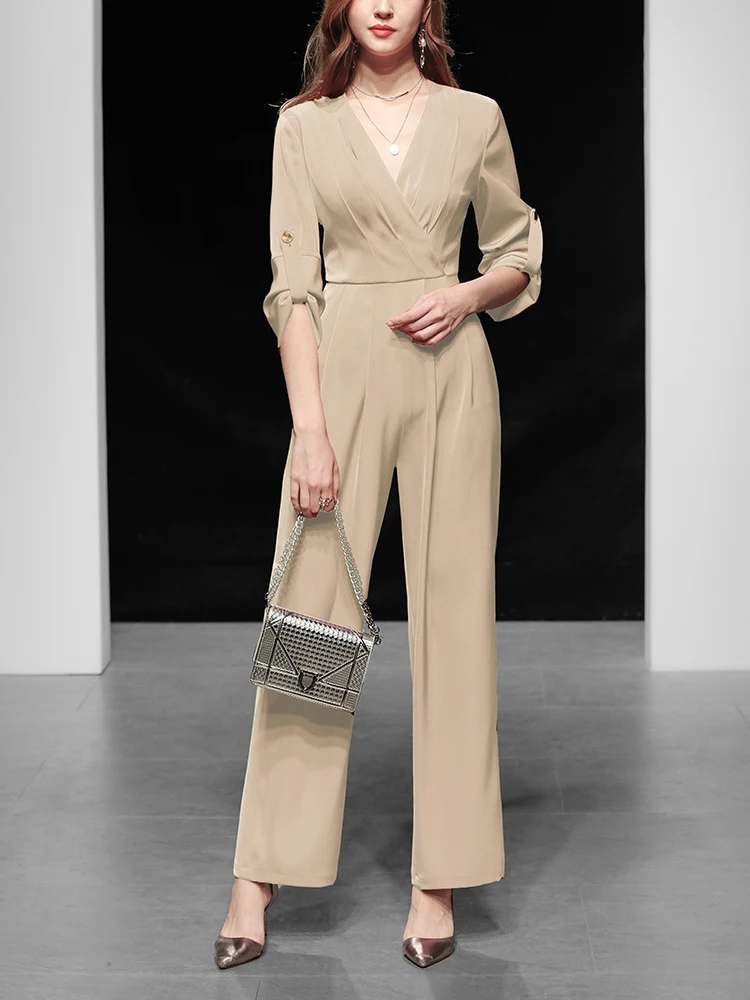 Весна Лето 2020 женский комбинезон с длинным рукавом и широкими штанинами OL