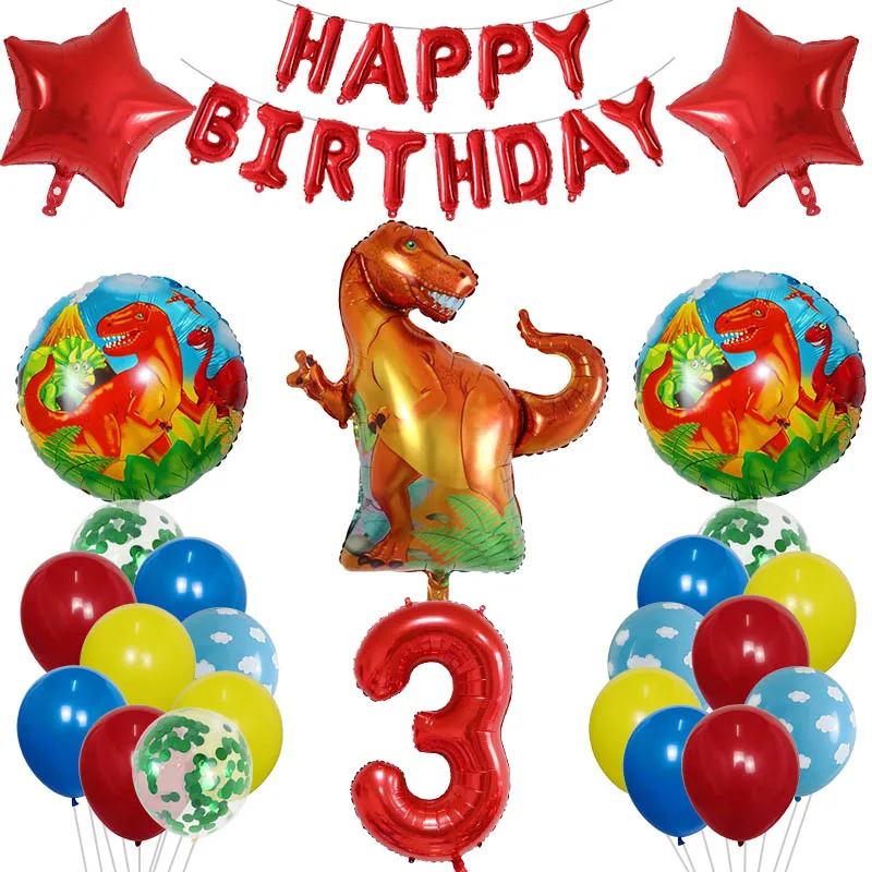 

25pcs/set Jurassic Animal Dinosaur Foil Balloons Set Red Star 30inch Number Air Globos Children Happy Birthday Party Decorations