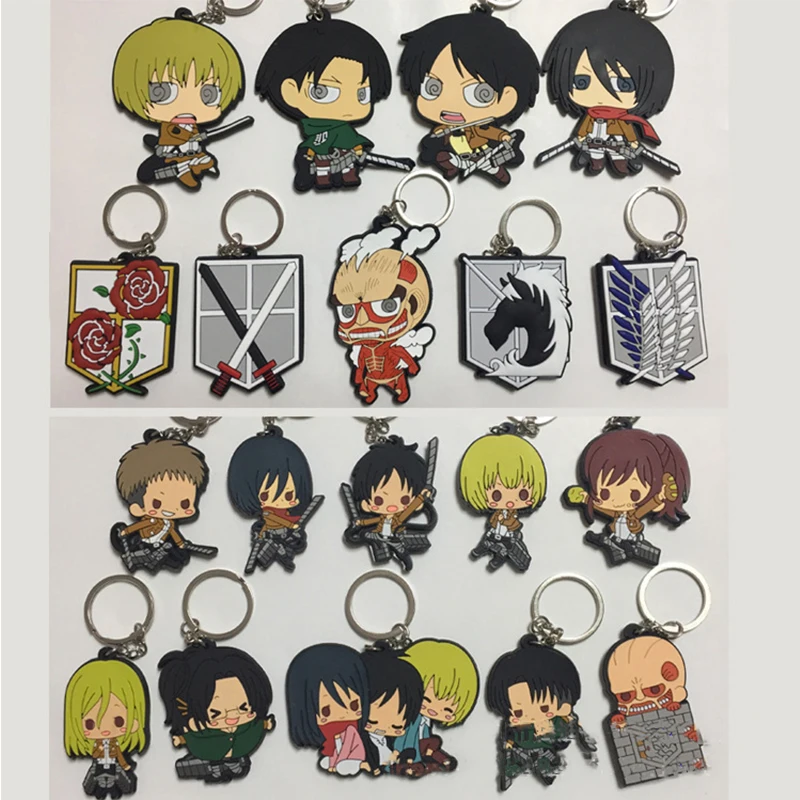 

Attack On Titan Keychain Cosplay Scout Regiment Eren Mikasa Anime Character Figure PVC Double Sided Soft Glue Key Ring Fans Gift