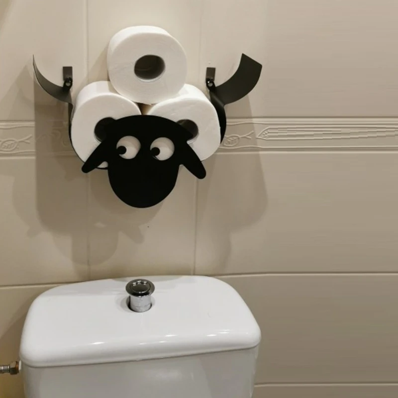 

Nordic Style Black Sheep Head Wall Mounted Toilet Paper Holder Tissue Roll Metal Iron Storage Rack Bathroom Decoration