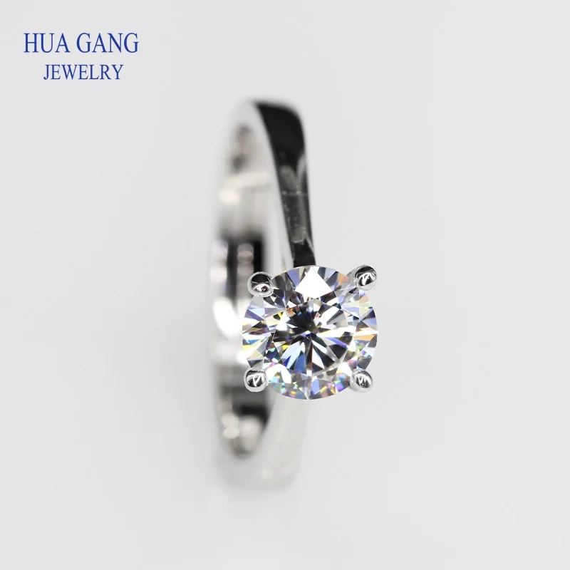 

925 Sterling Silver Ring Fine Jewelry Anniversary Wedding Rings for Girlfriend Main Stone Round 0.4ct~1.5ct D Color Moissanite