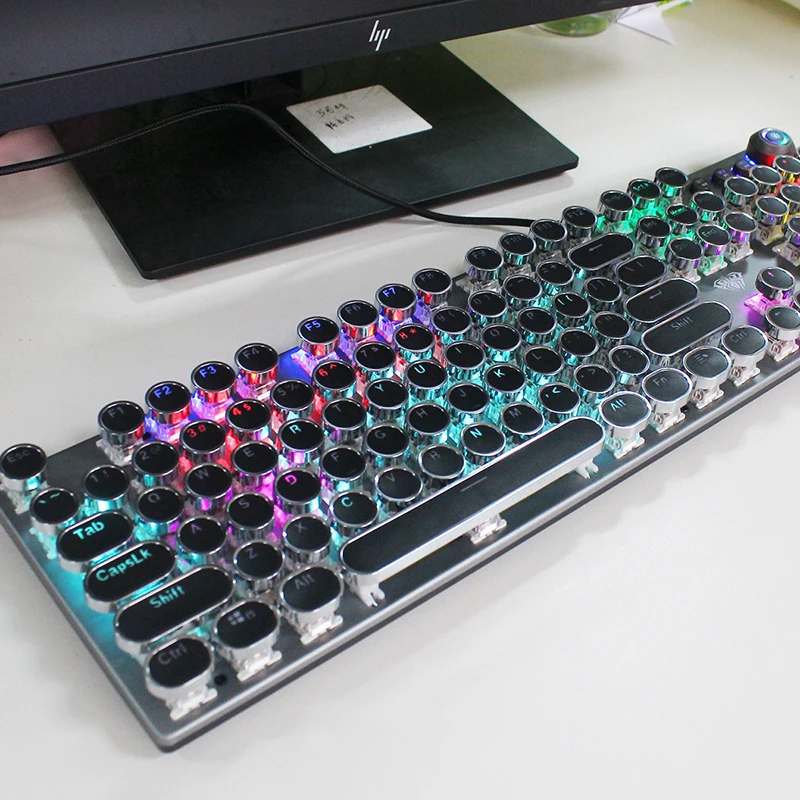 

Black Metal Colorful Backlight Steampunk Retro Desktop Mechanical Keyboard Multifunctional Brown Axis