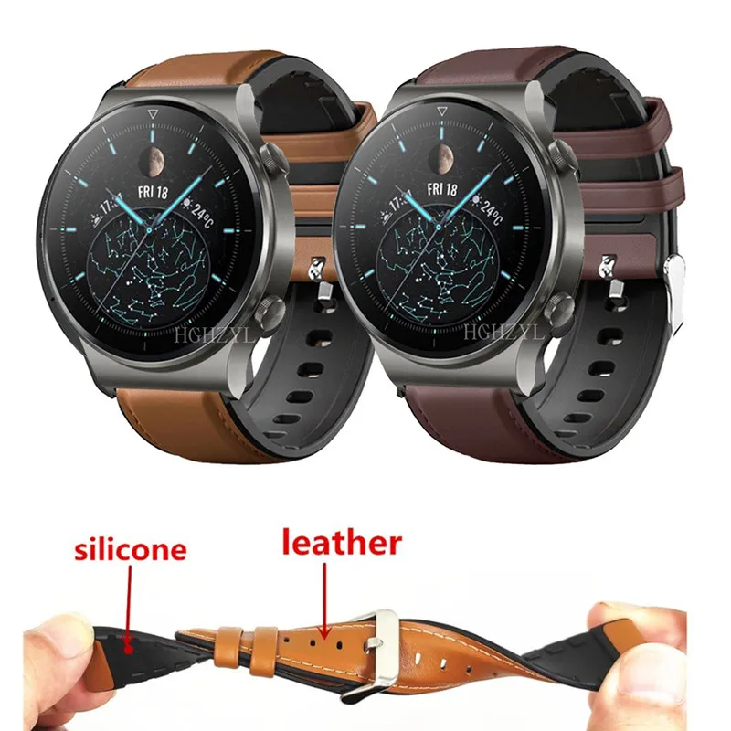 Ремешок из кожи и силикона для Huawei Watch GT 2 (46 мм) цвет в ассортименте - купить по