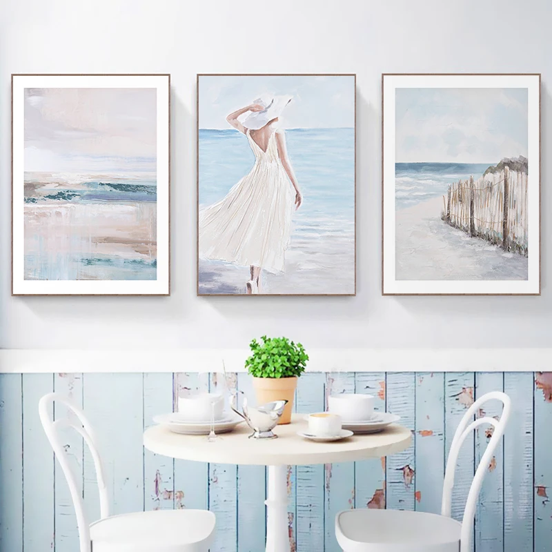 

Abstract Sea Girl Seascape Posters Vintage Painting Prints On Canvas Wall Pictures for Living Room Home Decoration No Frame