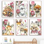 Мультяшные животные, медведь коала, кенгуру, цветок, акварель, Скандинавская Настенная картина на холсте, постеры и принты, картины, декор для детской комнаты