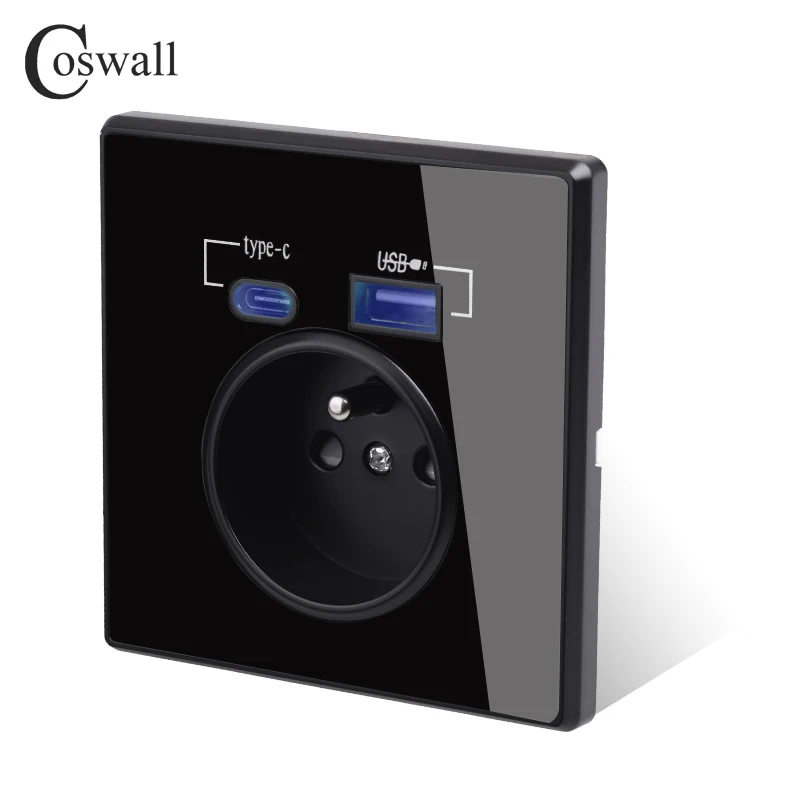 Розетка Coswall с интерфейсом Type-C настенная панель из поликарбоната/хрусталя