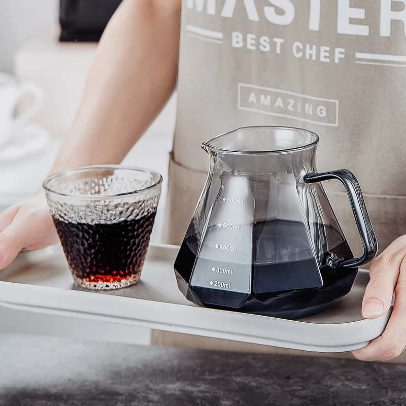 

High Temperature Resistant Glass Anti-Scalding Wooden Handle Sharing Cafe Kettle With Stainless Steel Filter Coffee Pot