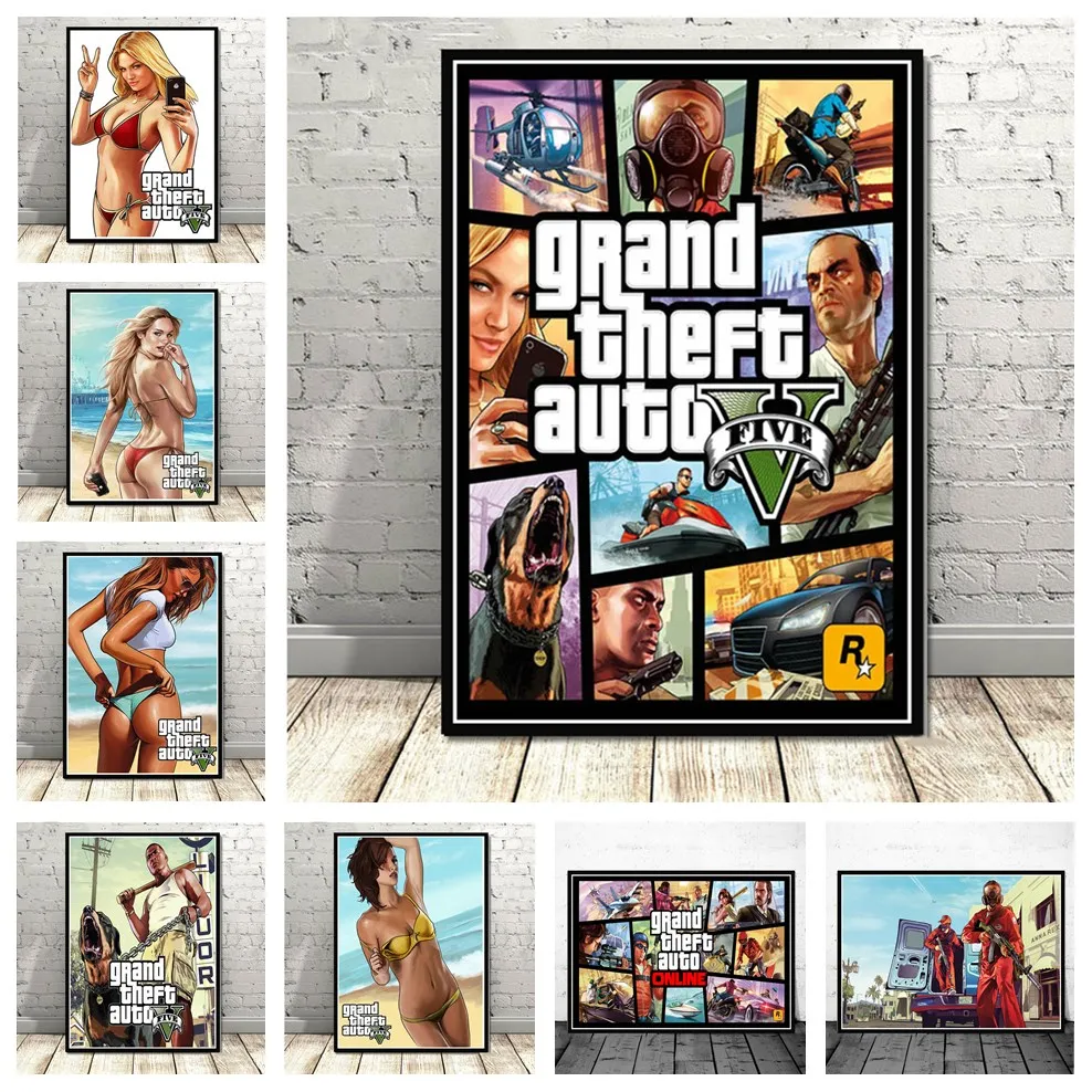 Видеоигра GTA 5 Grand Theft Auto Art Decor картина качественная Картина на холсте домашний