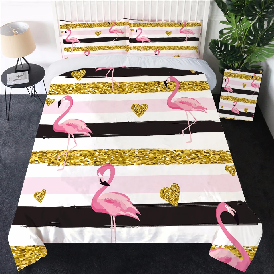 Набор постельного белья GRIDILANGO Golden Love Couples Flamingo Swan в розовую полоску King набор
