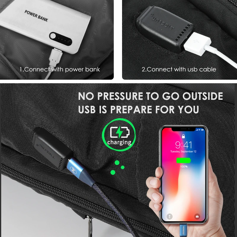 Tigernu Новая Мода Ноутбук Рюкзак ничья карман USB Зарядка Путешествия Школа Спорт