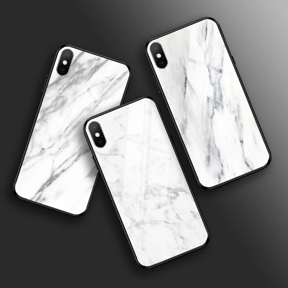 Мраморный чехол для iPhone XR X XS MAX 11 Pro Max белый из закаленного стекла 7 8 PLUS 5 5S SE 6 6S