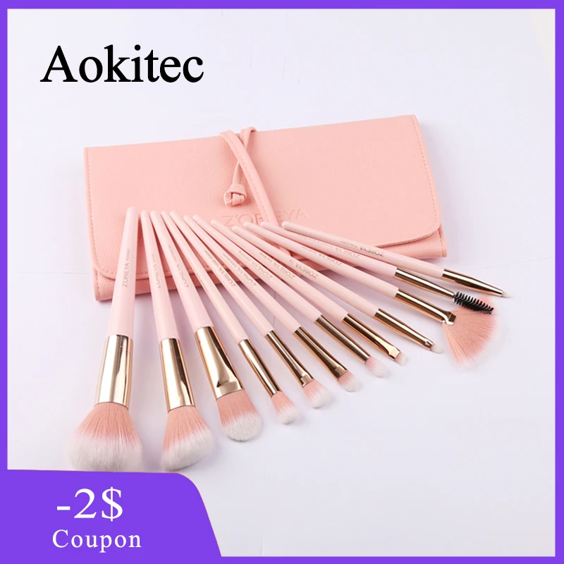 Aokitec 12 шт. Профессиональная Кисть для макияжа розовый набор румяна основа тени