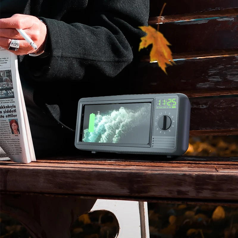 Креативный Ретро ТВ Bluetooth динамик Qi Быстрое беспроводное зарядное устройство для