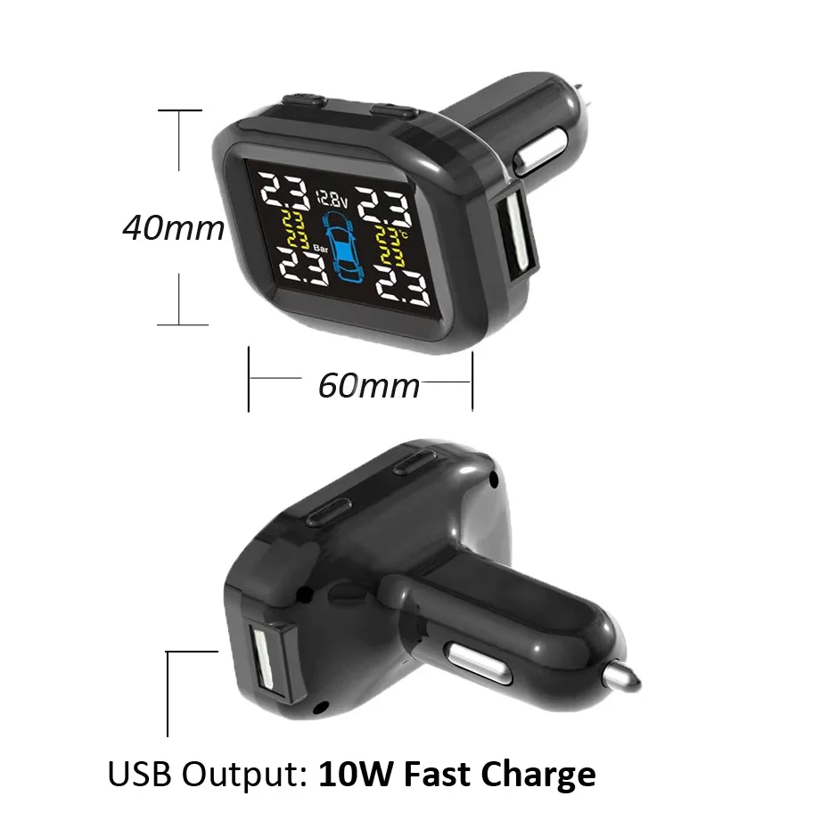 TPMS Visture T05N система контроля давления в автомобильных шинах, ЖК-дисплей, 4 внутренних датчика температуры, сигнализация, порт прикуривателя