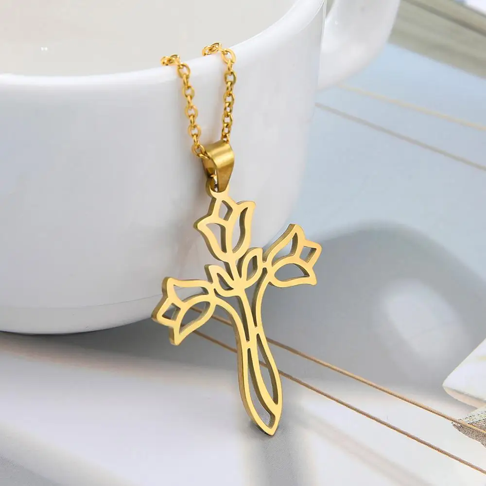 

Unift Stainless Steel Cross Necklace Pendant Women's Accessories Choker Necklace Men Vintage Jewelry Jesus Religious Gifts