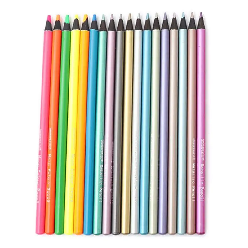 

12Pcs Metallic Non-Toxic Colored Pencils+6 Fluorescent Color Pencils for Drawing