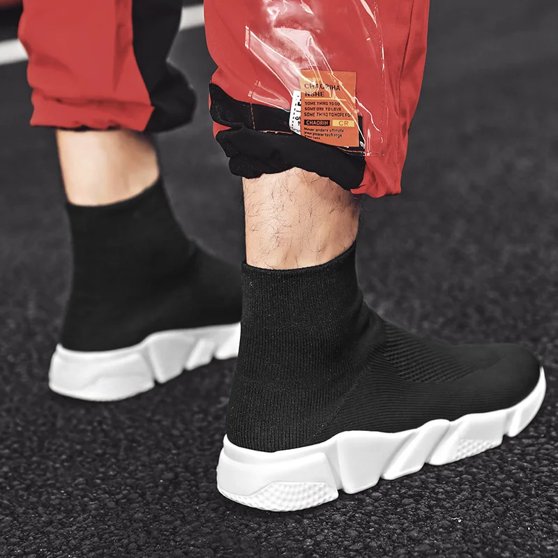 Мужские дышащие сетчатые кроссовки без шнуровки черные спортивные туфли большие